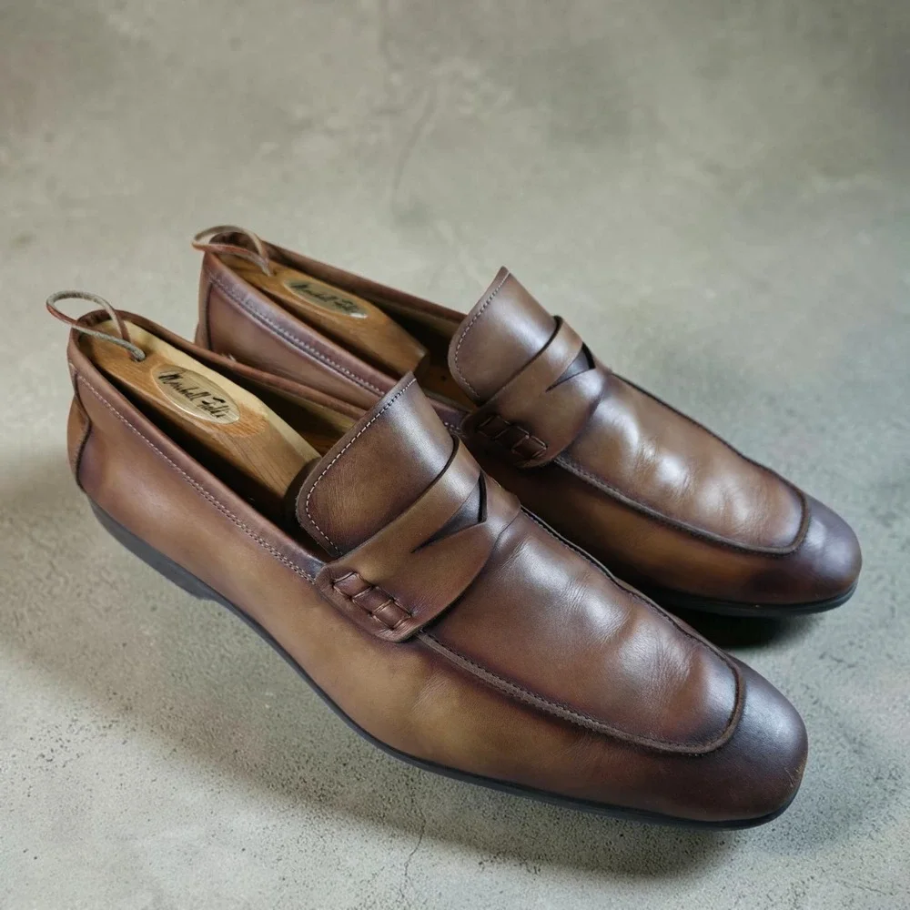 Magnanni Ramiro II Penny Loafer Shoes 18041 Brown Rustic Tan Leather Mens 13 M